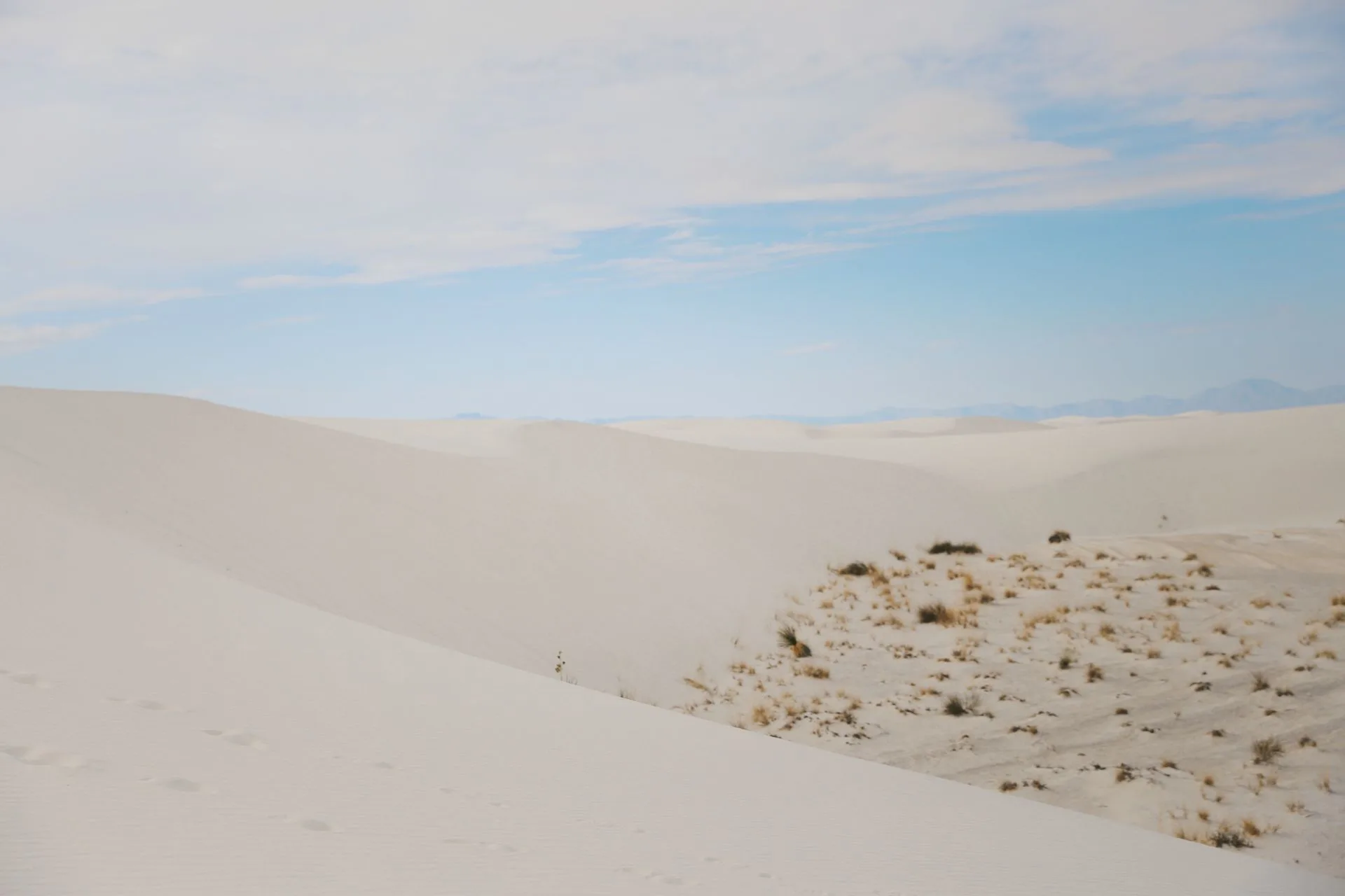 Gypsum dunes at White Sands National Park, formed from selenite crystals broken down by wind