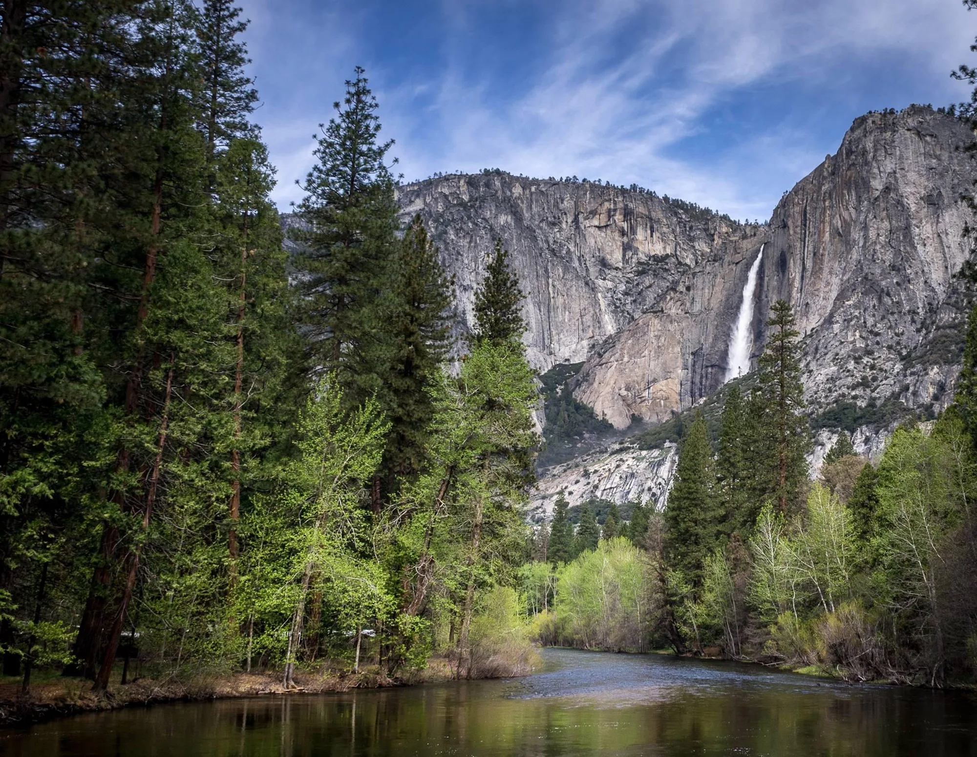Upper Yosemite Fall and the Merced River in spring, Yosemite National Park